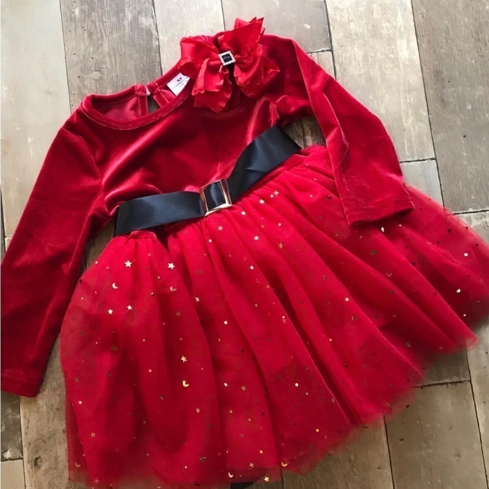 Red Velvet Tulle Valentine Holiday Party Dress Girls NWOT - Picture 3 of 3